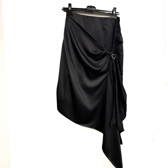 Vintage Luisa Spagnoli 100% Silk Asymmetrical Draped Skirt Rhinestone Heart 42 - Picture 3 of 12